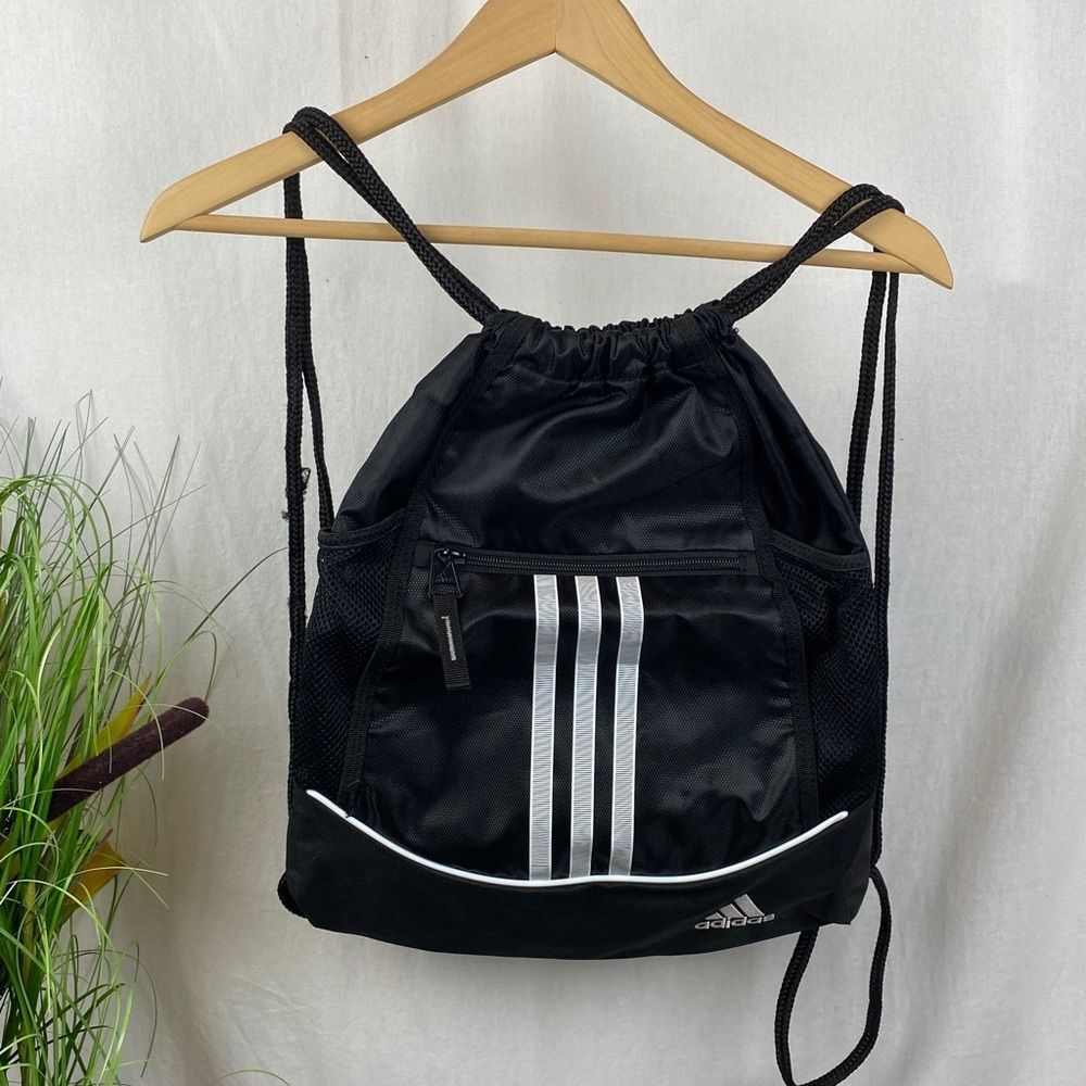 Adidas Black & White Drawstring Backpack Bag - Picture 1 of 4